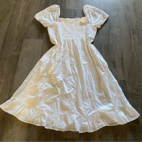 J.Crew Smocked Puff Sleeve Midi Dress Lined Cottagecore Ruffle Hem Size 2X - Picture 3 of 11